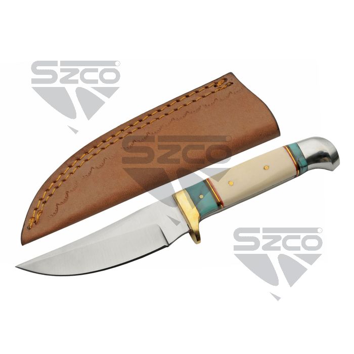 SZCO 8.25 inch Daylight Hunter fixed blade with leather sheath