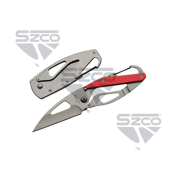 SZCO 3 inch stainless steel and red carabiner folder