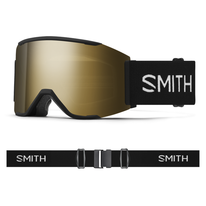 Smith Squad MAG Low Bridge Fit goggle, Black with ChromaPop Sun Black Gold Mirror lens